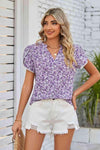 Floral Notched Neck Blouse Blouses - Tophatter Daily Deals