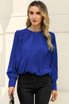 Round Neck Puff Sleeve Blouse Royal Blue Blouses - Tophatter Daily Deals