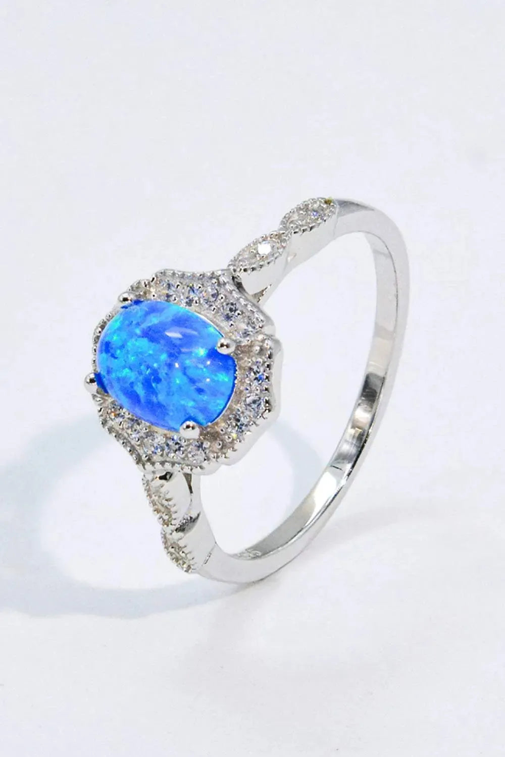 Opal and Zircon 925 Sterling Silver Ring Blue Opal - Tophatter Daily Deals