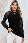 Round Neck Semi-Sheer Sleeve Blouse Blouses - Tophatter Daily Deals