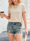 Round Neck Short Sleeve Tee Cream Women's T-Shirts - Tophatter Daily Deals