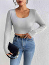 Scoop Neck Cropped Long Sleeve Blouse Blouses - Tophatter Daily Deals