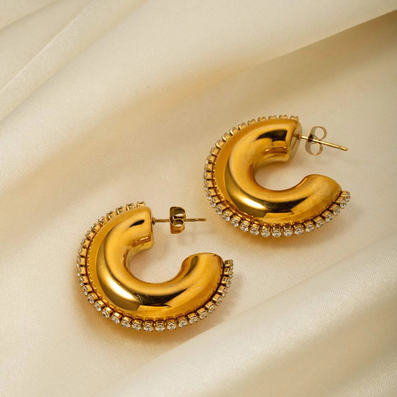 Zircon Stainless Steel C-Hoop Earrings Earrings - Tophatter Daily Deals