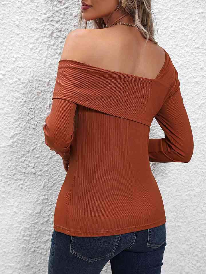 Asymmetrical Neck Long Sleeve Top Women's T-Shirts - Tophatter Daily Deals