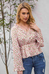 Floral Ruffled V-Neck Peplum Blouse Floral Blouses - Tophatter Daily Deals