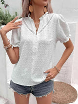 Swiss Dot Buttoned Puff Sleeve Blouse Blouses - Tophatter Daily Deals
