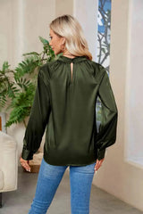 Cutout Mock Neck Long Sleeve Top Blouses - Tophatter Daily Deals