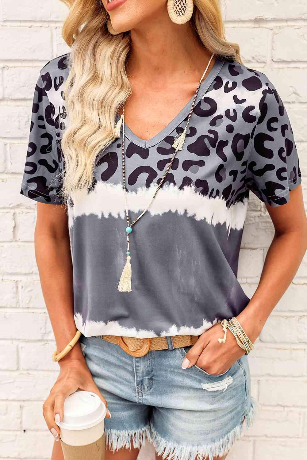 Leopard V-Neck Tee Shirt Women's T-Shirts - Tophatter Daily Deals