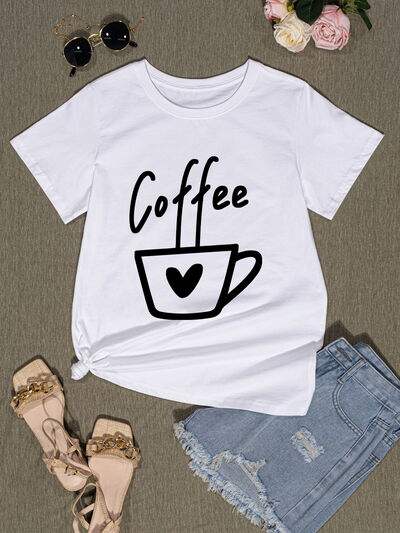 COFFEE Round Neck Short Sleeve T-Shirt Women's T-Shirts - Tophatter Daily Deals