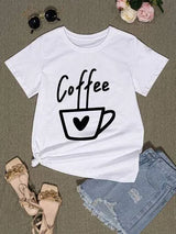 COFFEE Round Neck Short Sleeve T-Shirt Women's T-Shirts - Tophatter Daily Deals