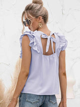 Round Neck Tied Open Back Flutter Sleeve Top Blouses - Tophatter Daily Deals