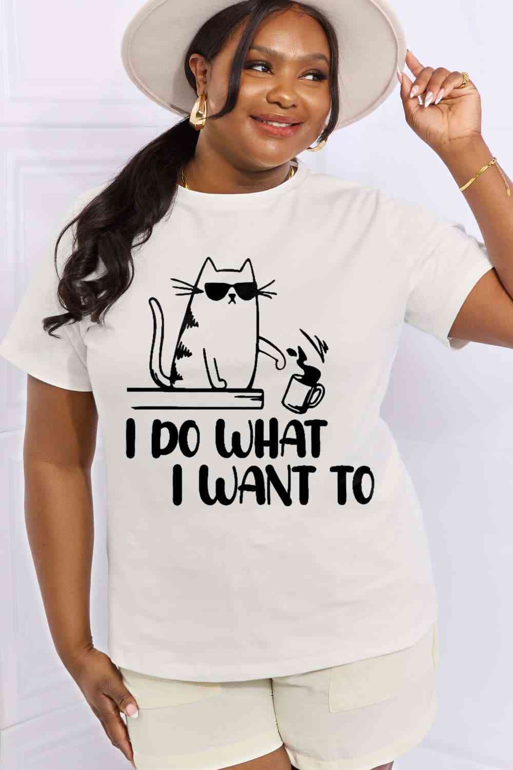 Simply Love Full Size I DO WHAT I WANT TO Graphic Cotton Tee Women's T-Shirts - Tophatter Daily Deals