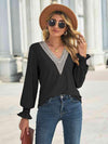 V-Neck Eyelet Flounce Sleeve Blouse Black Blouses - Tophatter Daily Deals