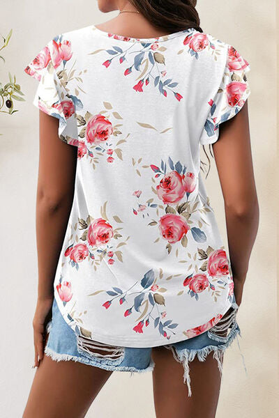 Printed Round Neck Short Sleeve T-Shirt Women's T-Shirts - Tophatter Daily Deals