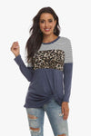 Mixed Print Gathered Detail Long Sleeve Top Dusty Blue Blouses - Tophatter Daily Deals