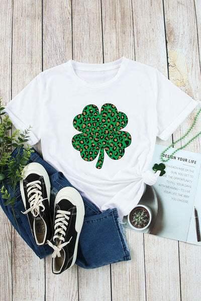 Lucky Clover Round Neck Short Sleeve T-Shirt Women's T-Shirts - Tophatter Daily Deals