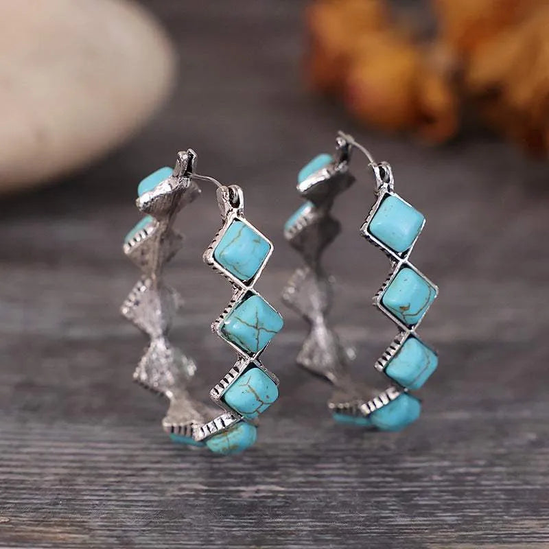 Turquoise Hoop Earrings Earrings - Tophatter Daily Deals