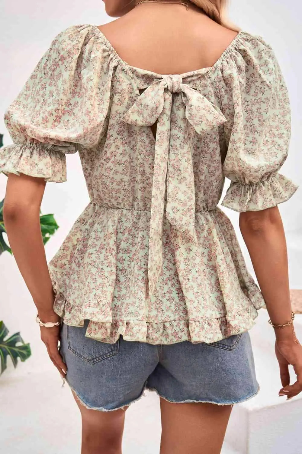 V-Neck Flounce Sleeve Blouse Blouses - Tophatter Daily Deals