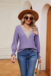 Contrast Flounce Sleeve Blouse Blouses - Tophatter Daily Deals