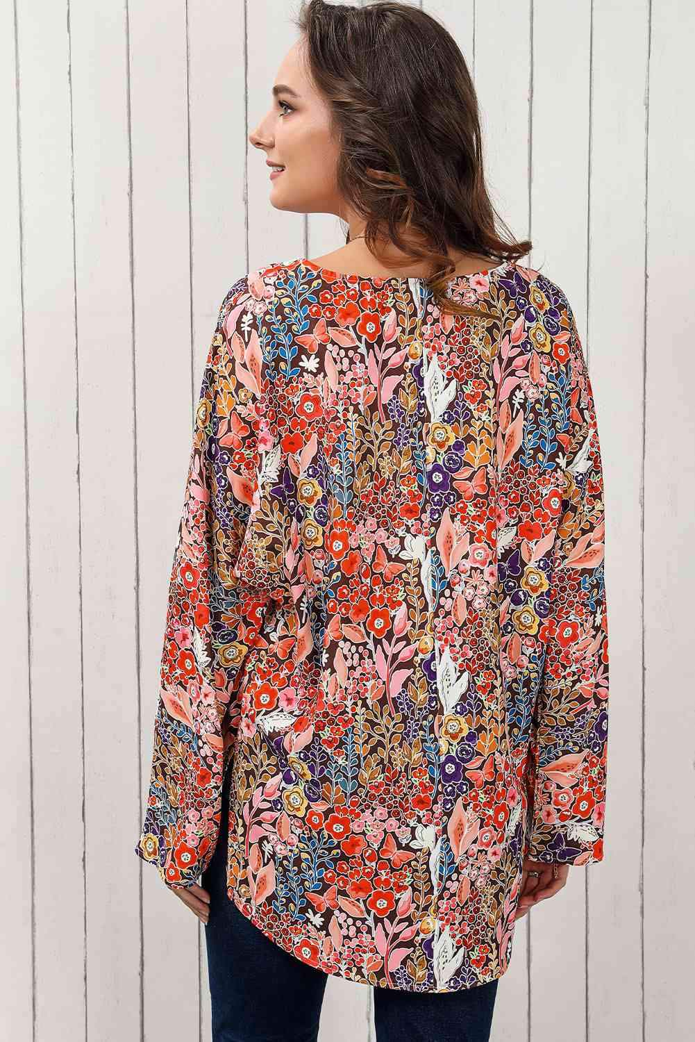 Double Take Floral V-Neck Long Sleeve Blouse Blouses - Tophatter Daily Deals