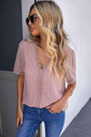 Swiss Dot Lace Trim Plunge Blouse Blouses - Tophatter Daily Deals