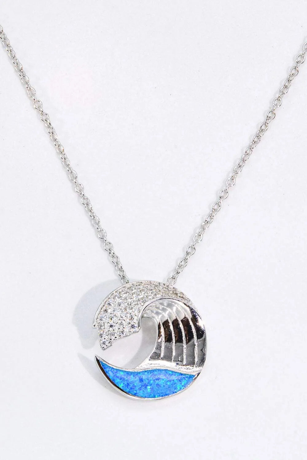 Opal and Zircon Wave Pendant Necklace Cobalt Blue One Size Opal - Tophatter Daily Deals