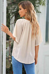 Gathered Detail Notched Neck Flutter Sleeve Top Blouses - Tophatter Daily Deals