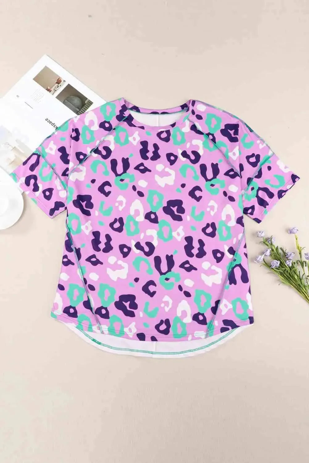 Plus Size Leopard Exposed Seam Tee Shirt Women's T-Shirts - Tophatter Daily Deals