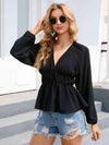 Balloon Sleeve Plunge Peplum Blouse Blouses - Tophatter Daily Deals