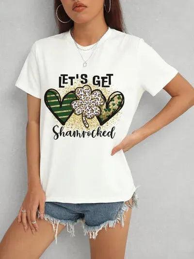 Lucky Clover Round Neck Short Sleeve T-Shirt Women's T-Shirts - Tophatter Daily Deals