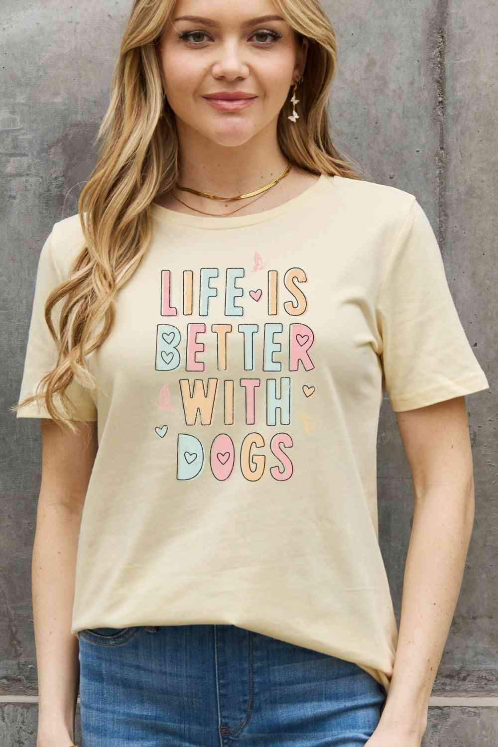 Simply Love Full Size LIFE IS BETTER WITH DOGS Graphic Cotton Tee Women's T-Shirts - Tophatter Daily Deals