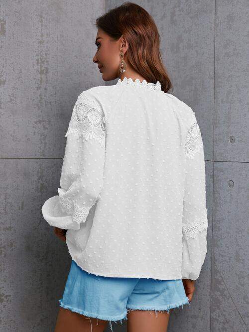 Crochet Tassel Tie Neck Long Sleeve Blouse Blouses - Tophatter Daily Deals