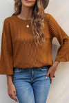 Ribbed Round Neck Slit Top Blouses - Tophatter Daily Deals