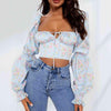 Double Take Cropped Sweetheart Neck Bubble Sleeve Blouse Floral Blouses - Tophatter Daily Deals