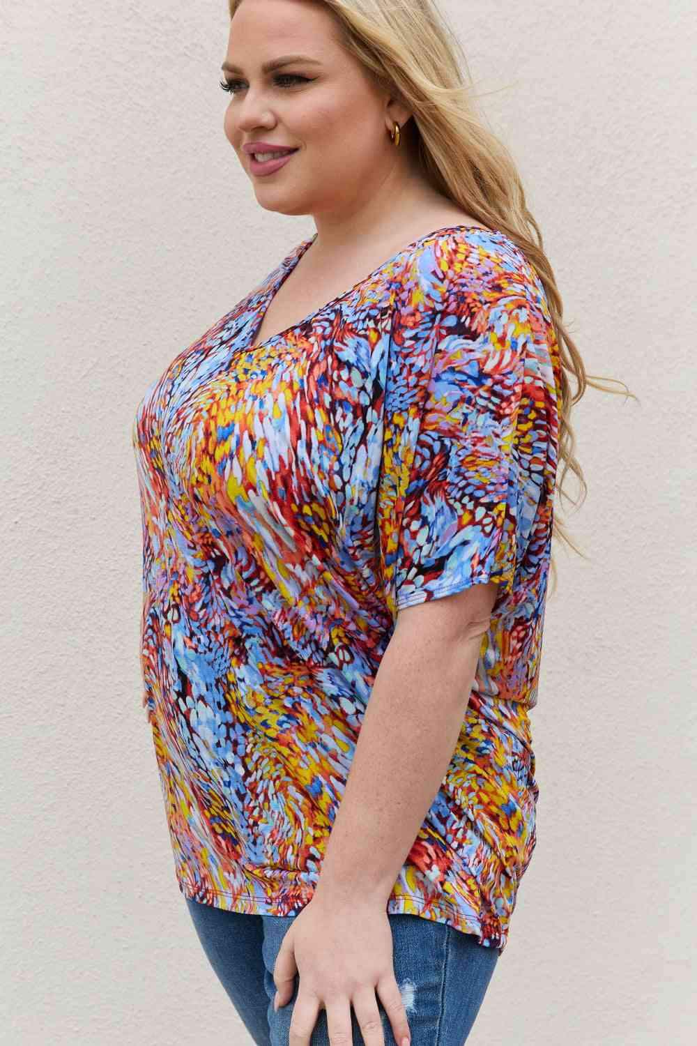 Be Stage Full Size Printed Dolman Flowy Top Blouses - Tophatter Daily Deals