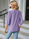 Notched Neck Three-Quarter Sleeve Blouse Women's T-Shirts - Tophatter Daily Deals