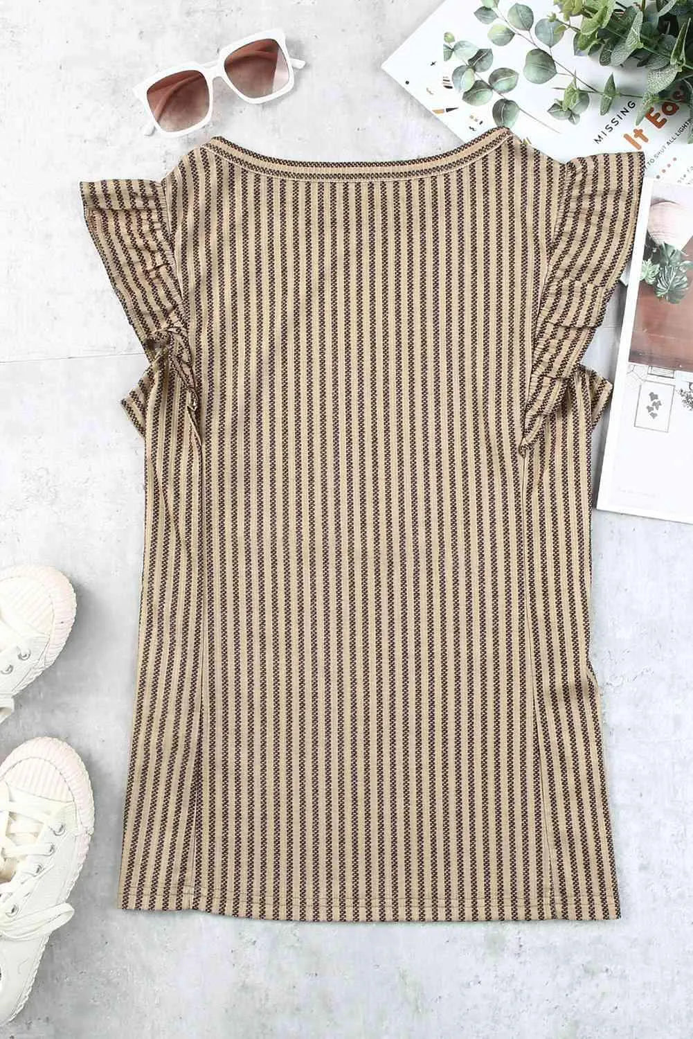 Striped Flutter Sleeve Tank Blouses - Tophatter Daily Deals