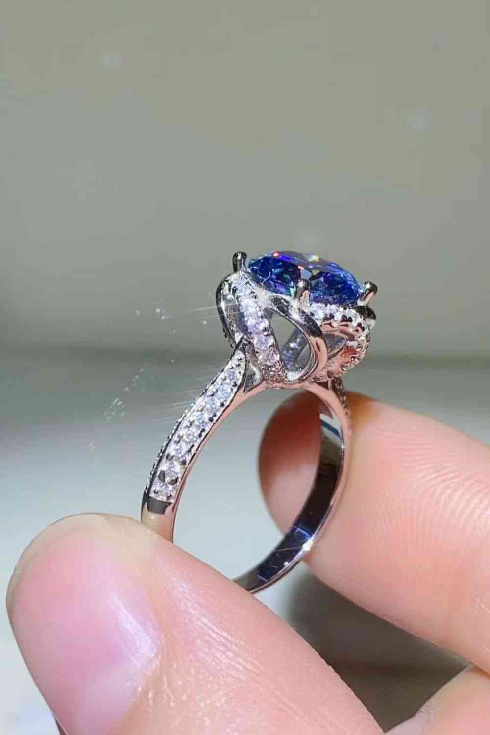 2 Carat Cobalt Blue Moissanite 925 Sterling Silver Ring Moissanite - Tophatter Daily Deals