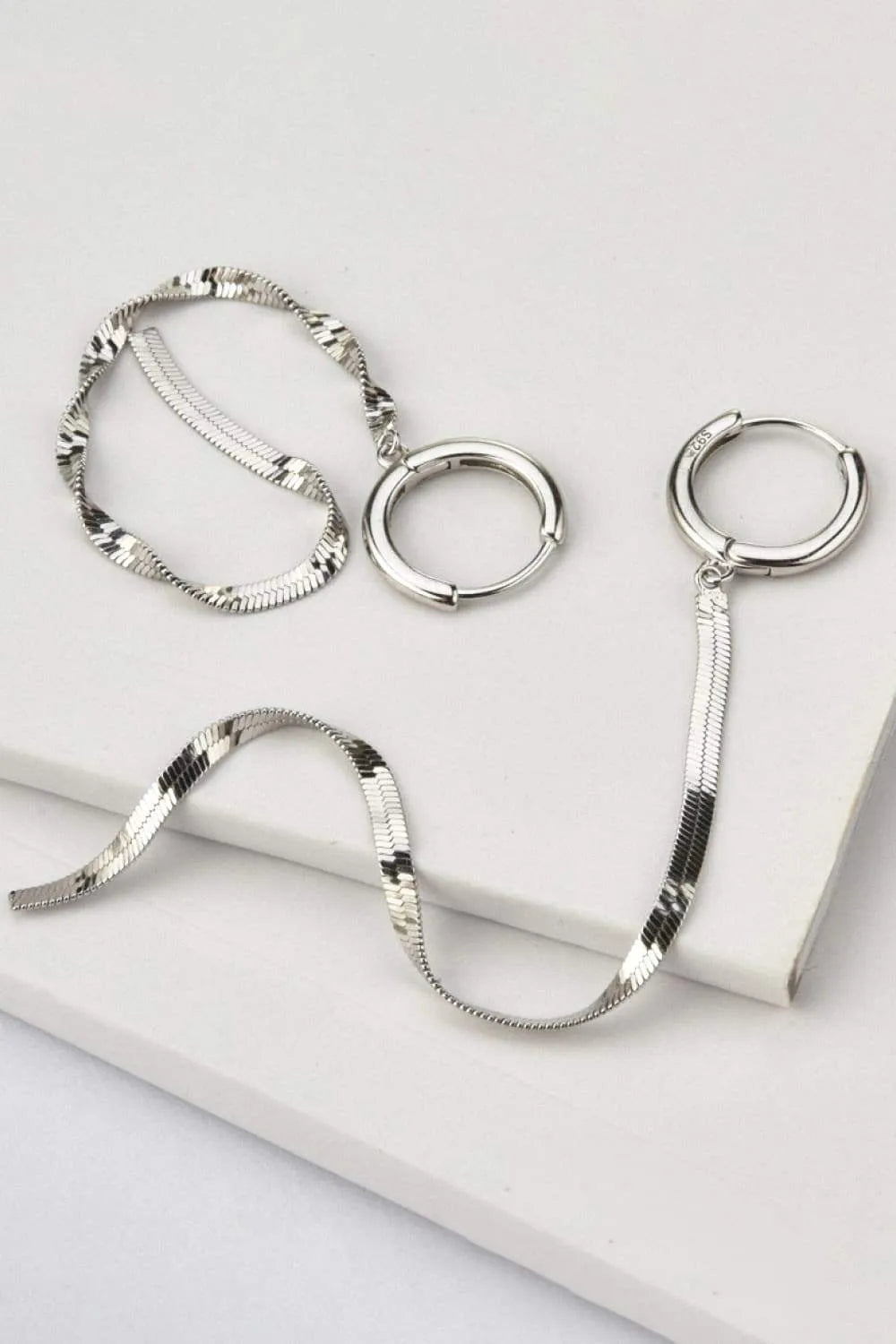 925 Sterling Silver Long Snake Chain Earrings Silver One Size Earrings - Tophatter Daily Deals
