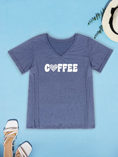 COFFEE V-Neck Short Sleeve T-Shirt Women's T-Shirts - Tophatter Daily Deals