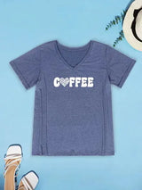COFFEE V-Neck Short Sleeve T-Shirt Women's T-Shirts - Tophatter Daily Deals
