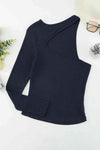 Cutout One-Shoulder Ribbed Top Blouses - Tophatter Daily Deals