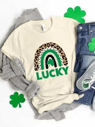 LUCKY Round Neck Short Sleeve T-Shirt Sand Women's T-Shirts - Tophatter Daily Deals