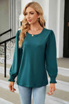 Round Neck Smocked Flounce Sleeve Blouse Blouses - Tophatter Daily Deals