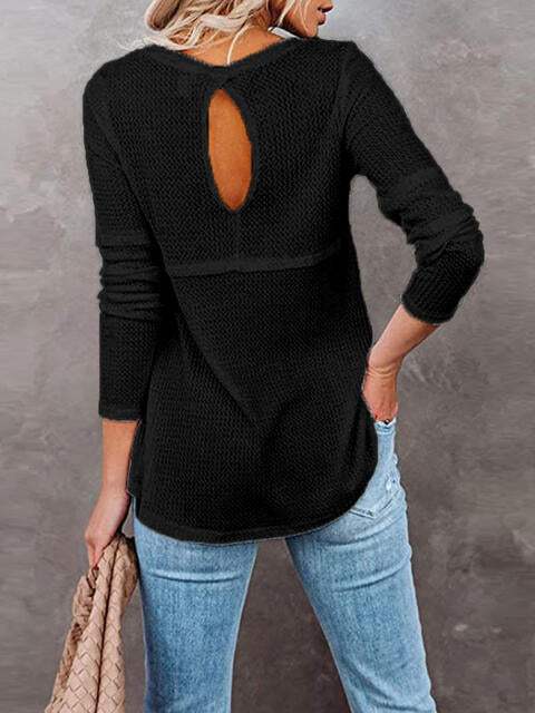 Cutout Round Neck Long Sleeve T-Shirt Women's T-Shirts - Tophatter Daily Deals