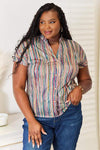 Double Take Multicolored Stripe Notched Neck Top Stripe Blouses - Tophatter Daily Deals