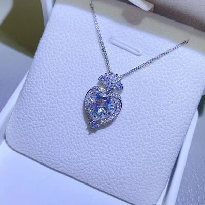 3 Carat Moissanite 925 Sterling Silver Heart Pendant Necklace Moissanite - Tophatter Daily Deals