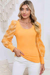 Round Neck Puff Floral Sleeve Blouse Mustard Blouses - Tophatter Daily Deals