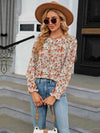 Printed Round Neck Flounce Sleeve Blouse Women's T-Shirts - Tophatter Daily Deals