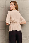 V-Neck Tie Front Half Sleeve Blouse Blouses - Tophatter Daily Deals